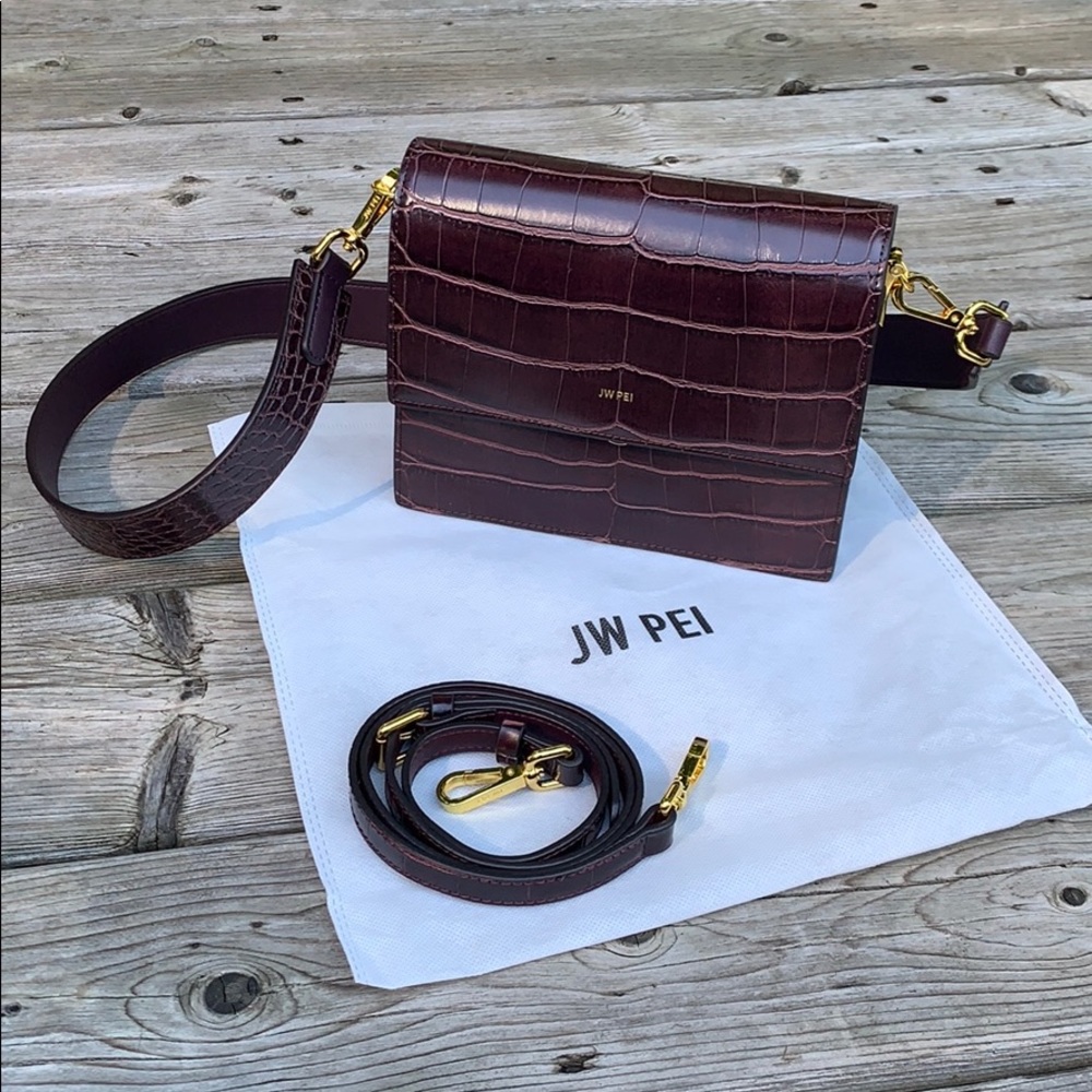 NEW JW Pei Mini Flap Bag in Brown Croc